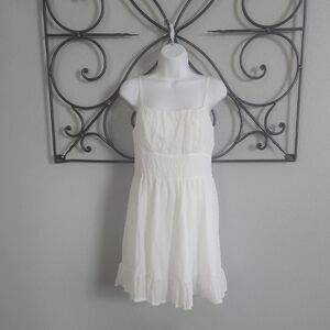 White Spaghetti-Strap Ruffle-Hem Mini Dress